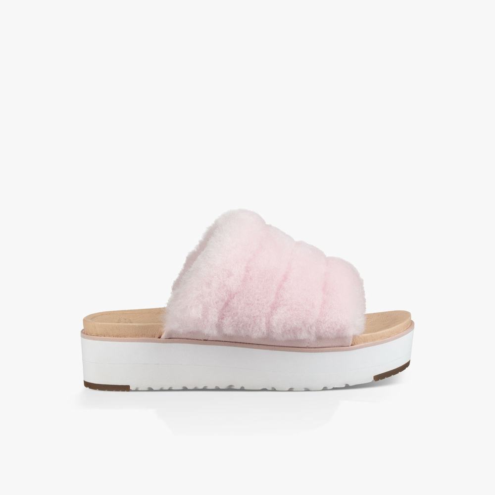 Sandale UGG Fluff Yeah Femme Grise Rose Soldes 325SZRXN